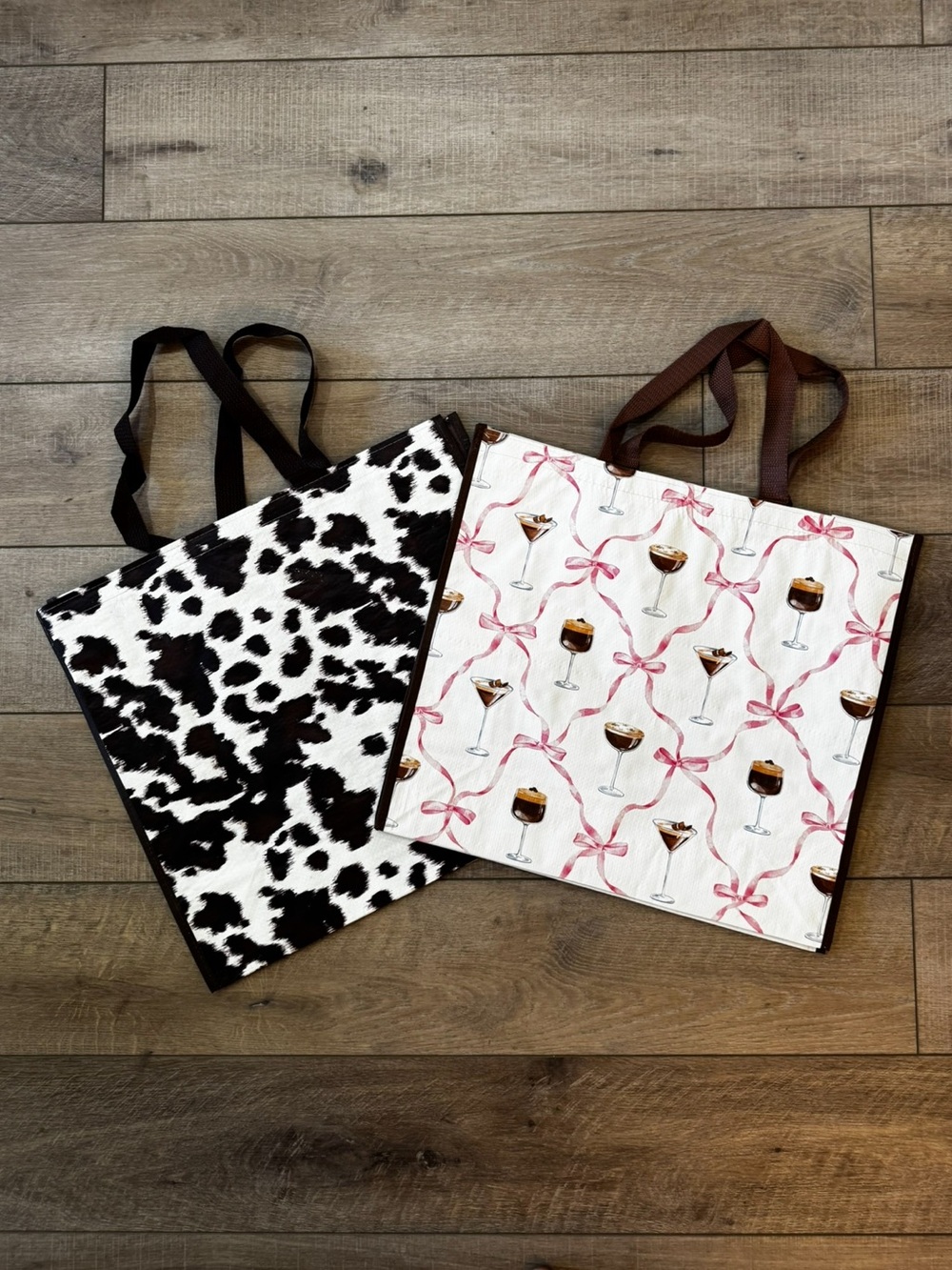 Homegoods TJMaxx Marshalls Western Cow & Espresso Martini Print Tote Bags NWOT